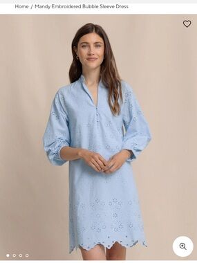 Eyelet Bubble Sleeve Dress in Light Blue